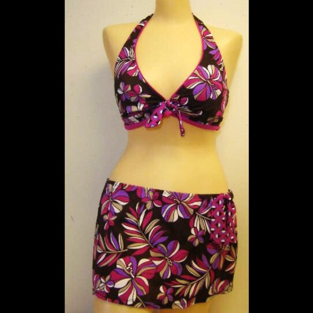 South Point 16 NWT skirted 2 piece bikini swimsuit pink purple brown